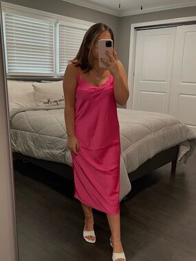 NWT Lucky Brand Fuchsia Satin Slip Chemise